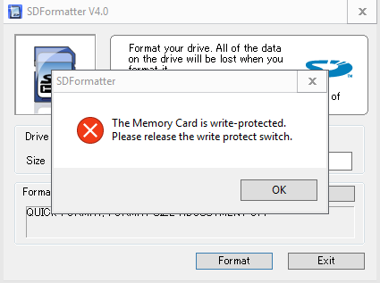 SD Formatter  Tool write protect error